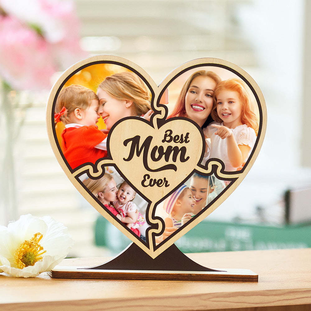 Custom Photo Ornaments Best Mom Ever Wooden Heart Gifts for Mom - NameNecklace