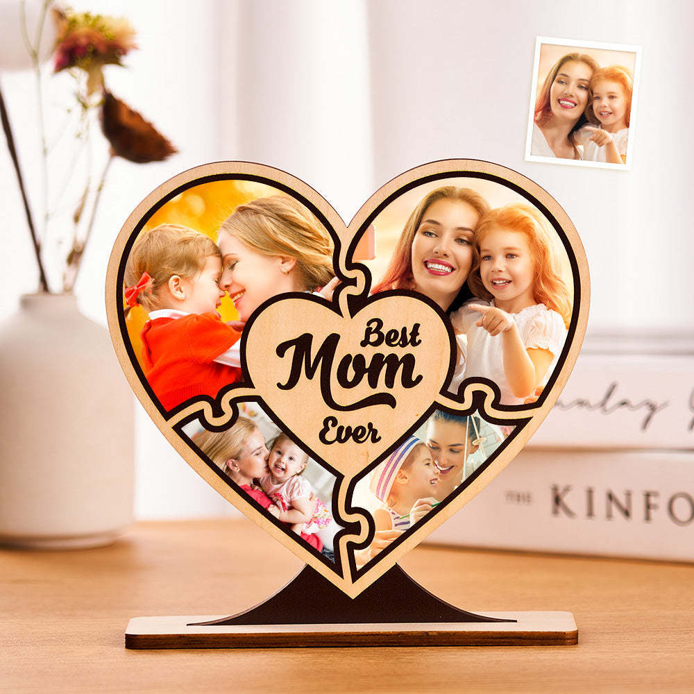 Custom Photo Ornaments Best Mom Ever Wooden Heart Gifts for Mom - NameNecklace