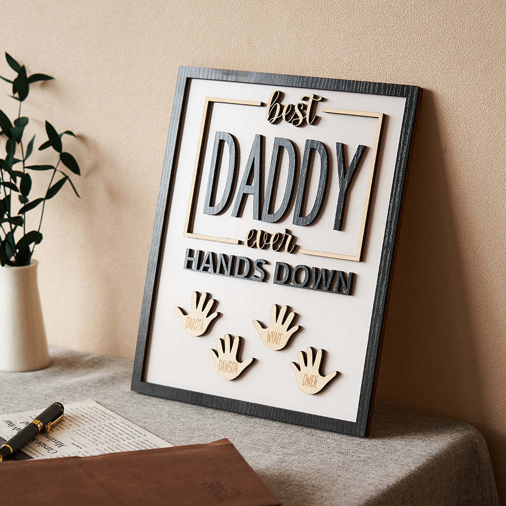 Custom Engraved Ornament Daddy Hands Down Handprint Sign Frame Gifts for Dad - NameNecklace