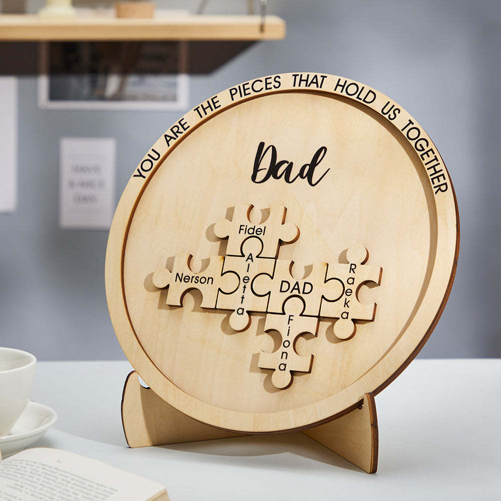 Custom Engraved Ornament Round Wooden Puzzle Pieces Sign Gifts for Parents - NameNecklace