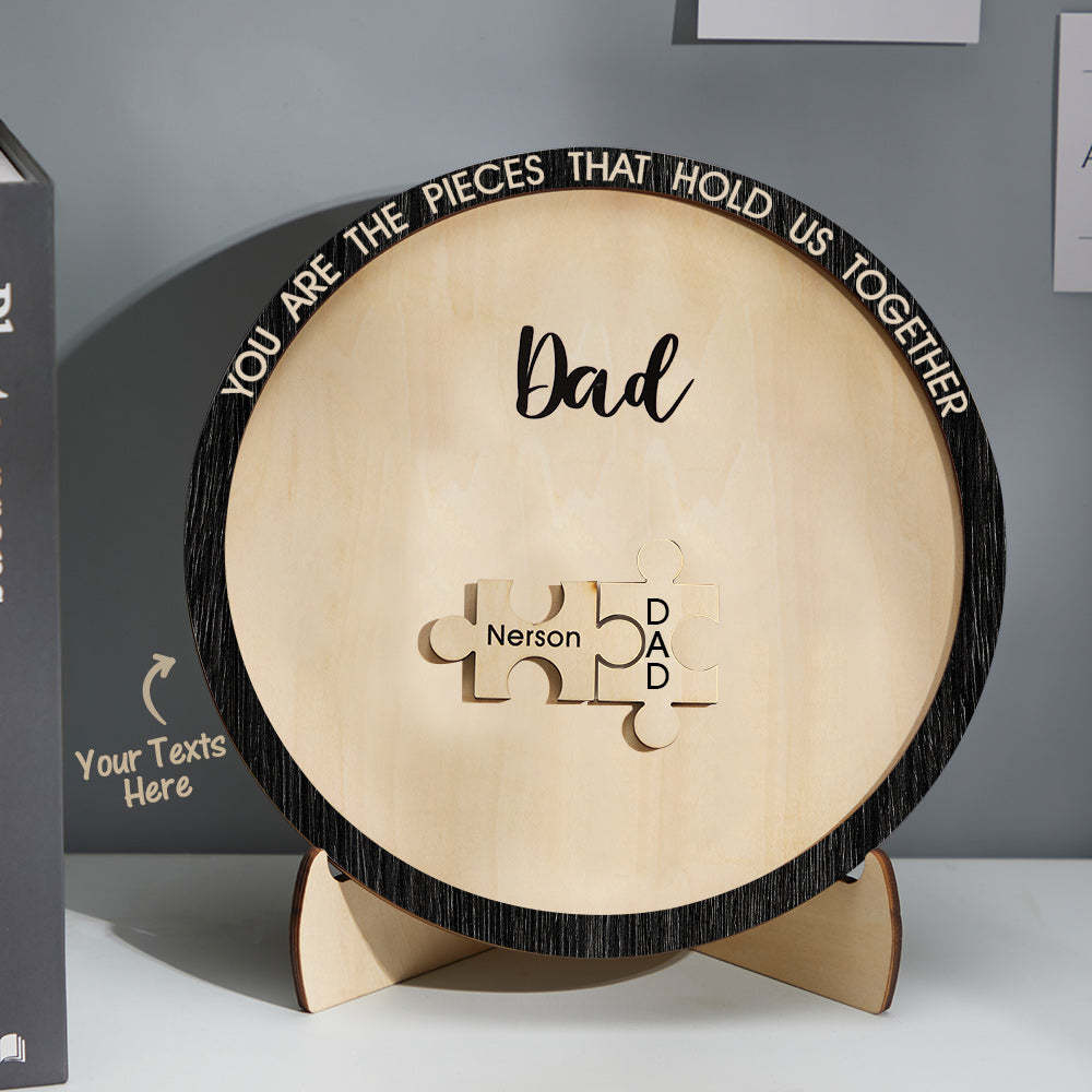 Custom Engraved Ornament Round Wooden Puzzle Pieces Sign Gifts for Parents - NameNecklace