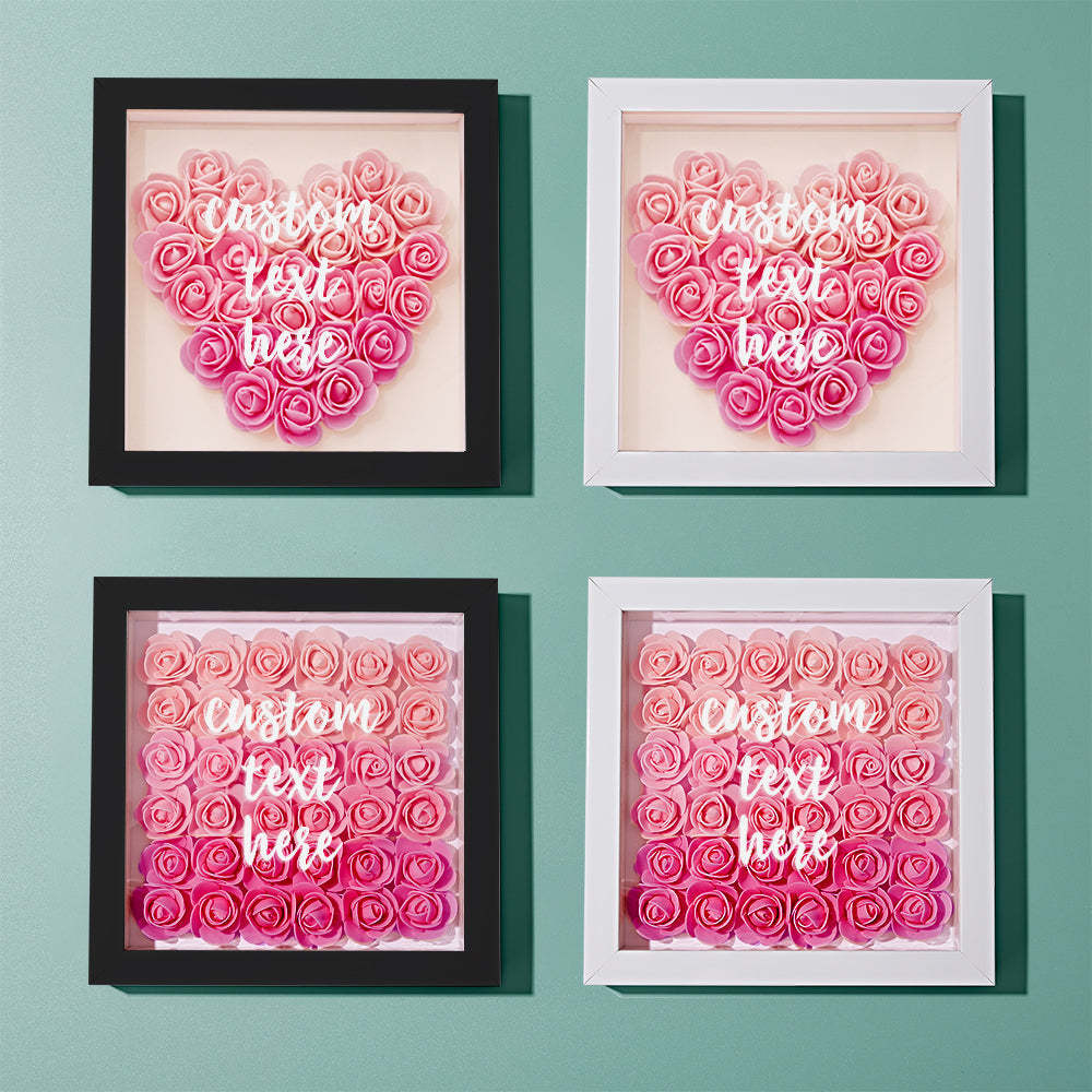 Custom Gradient Pink Flower Shadow Box Personalized Flower Shadowbox Frame Gift for Mom - NameNecklace