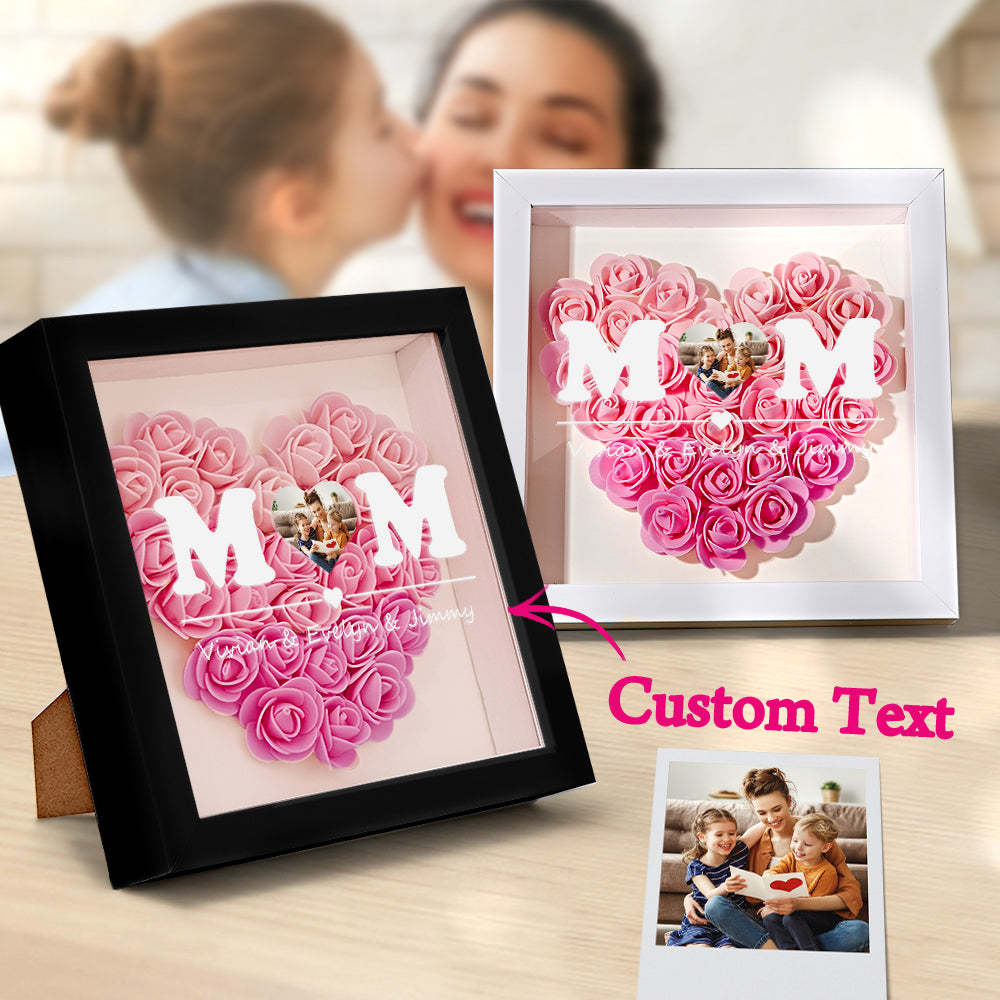 Custom Photo Flower Shadow Box Personalized Heart Gradient Pink Flower Shadowbox Frame Gift for Mom - NameNecklace