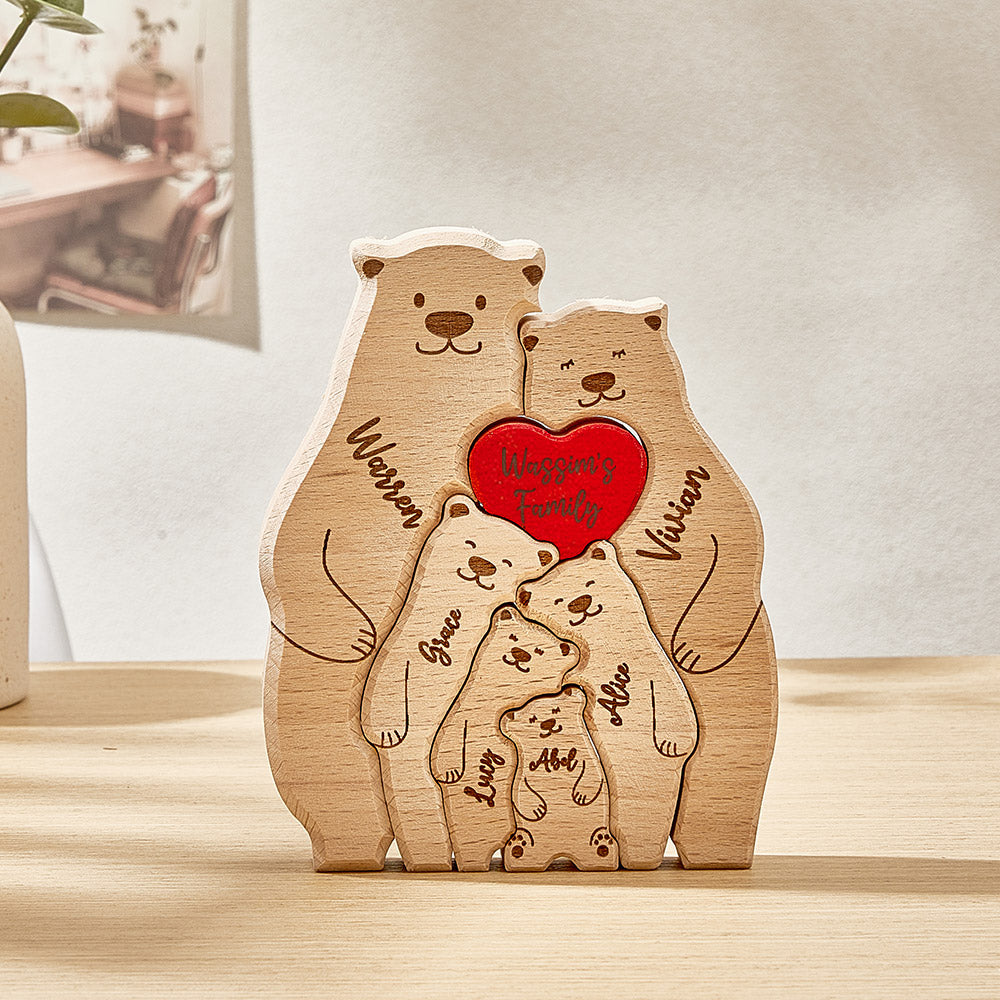 Personalized Wooden Bears Custom Family Member Names Puzzle Home Decor Gifts