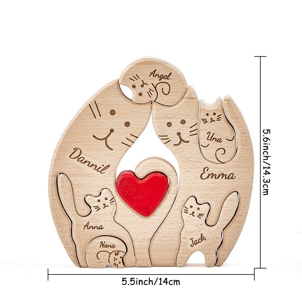 Personalized Wooden Cats Custom Family Member Names Puzzle Home Decor Gifts - NameNecklace