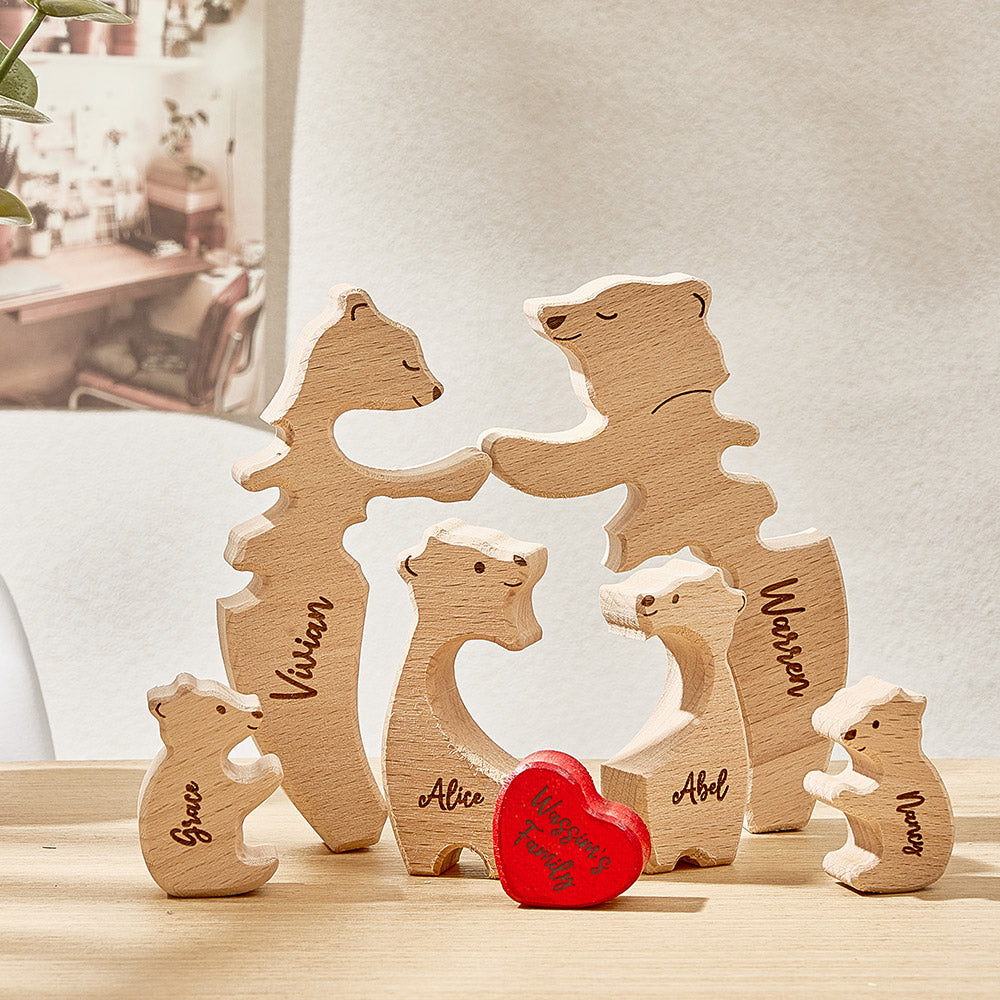 Personalized Wooden Hug Bears Custom Family Member Names Puzzle Home Decor Gifts