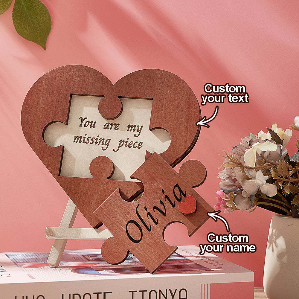 Custom Love Puzzle Piece Sign Personalized Wooden Heart Shaped Plaque Romantic Gifts for Her - NameNecklace