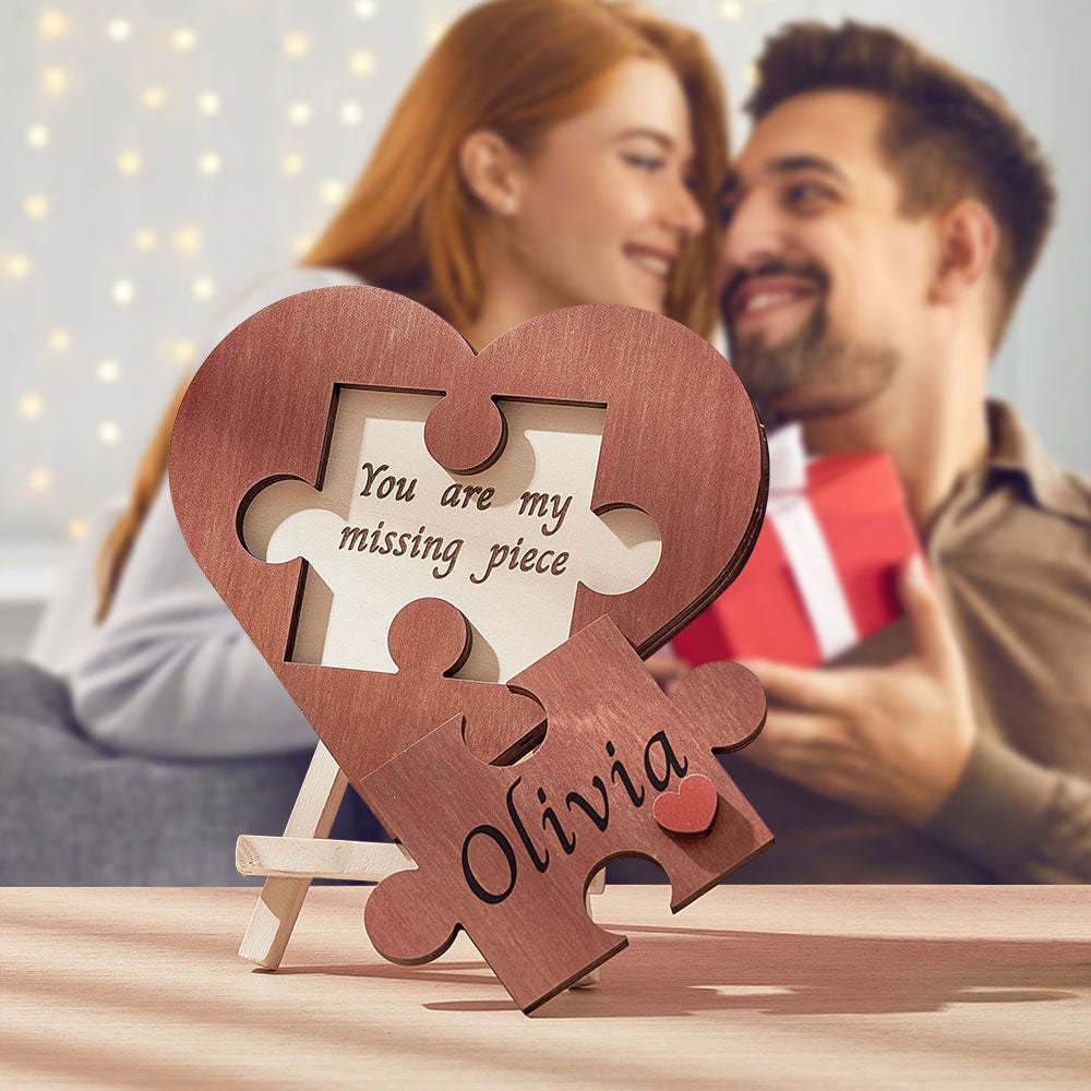 Custom Love Puzzle Piece Sign Personalized Wooden Heart Shaped Plaque Romantic Gifts for Her - NameNecklace