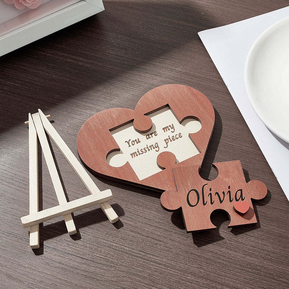 Custom Love Puzzle Piece Sign Personalized Wooden Heart Shaped Plaque Romantic Gifts for Her - NameNecklace
