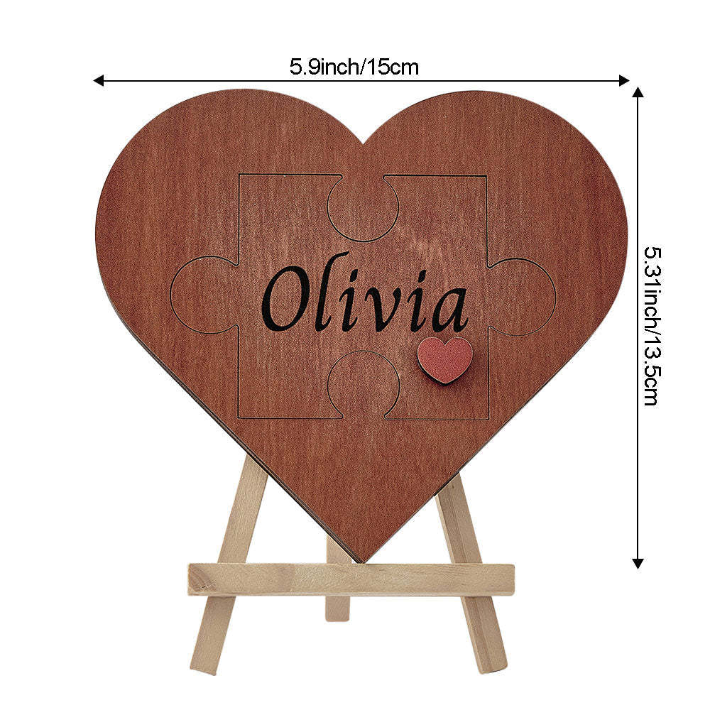 Custom Love Puzzle Piece Sign Personalized Wooden Heart Shaped Plaque Romantic Gifts for Her - NameNecklace