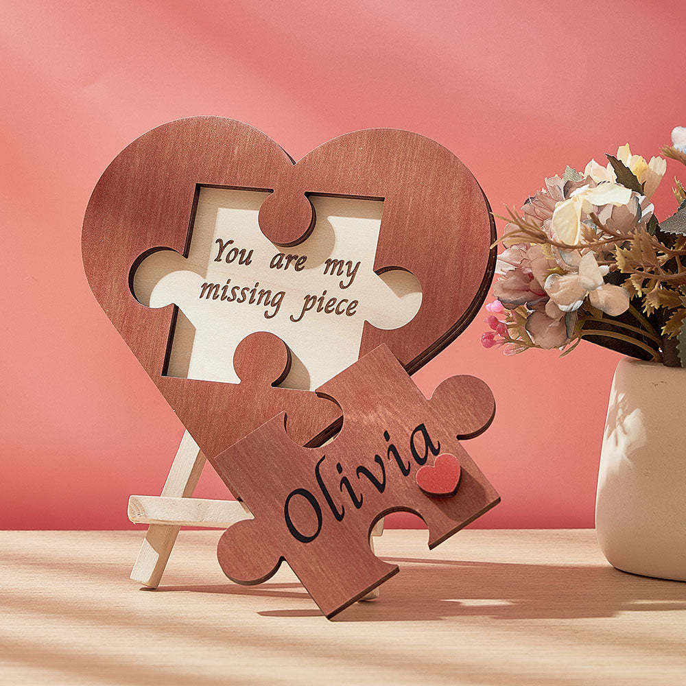 Custom Love Puzzle Piece Sign Personalized Wooden Heart Shaped Plaque Romantic Gifts for Her - NameNecklace