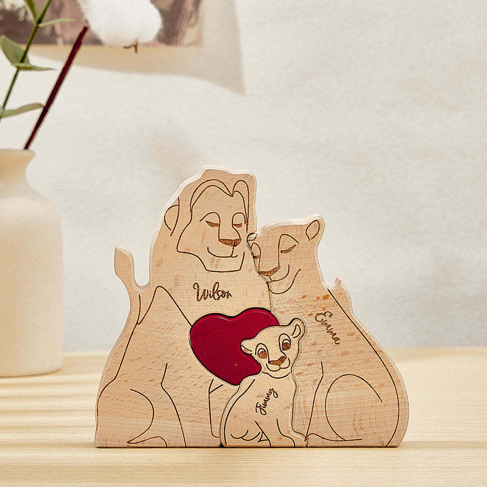Personalized Wooden Lion Puzzle Custom Lion Family Names Puzzle Home Decor Gifts - NameNecklace