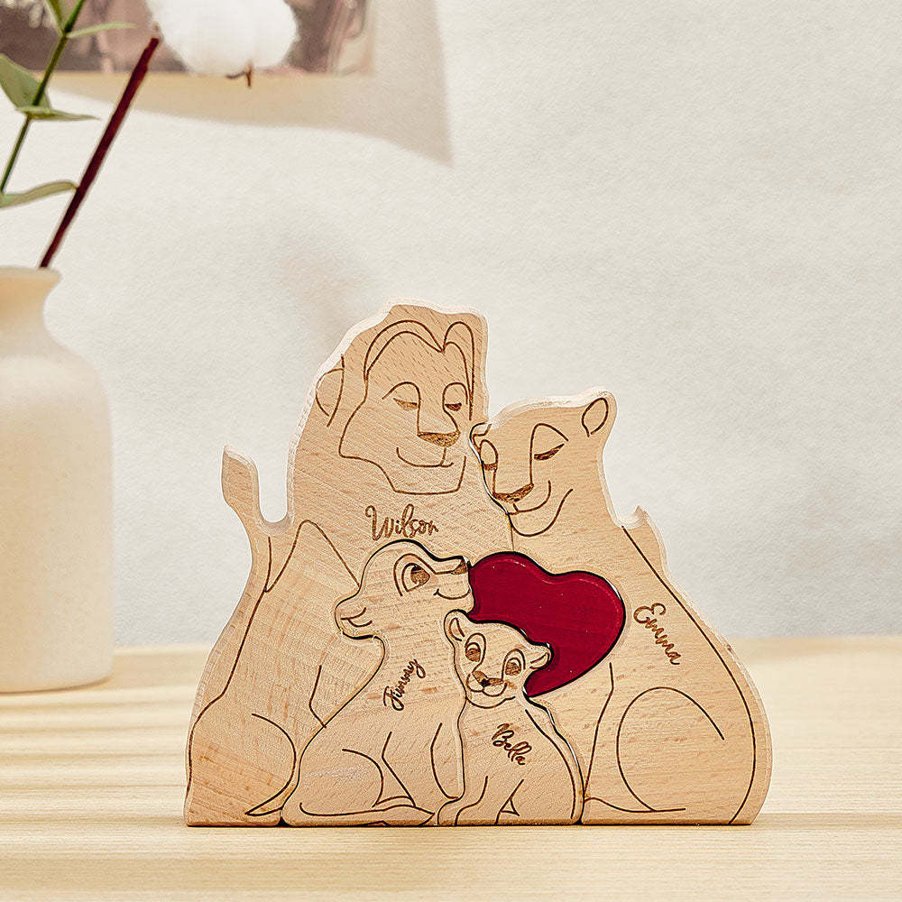 Personalized Wooden Lion Puzzle Custom Lion Family Names Puzzle Home Decor Gifts - NameNecklace