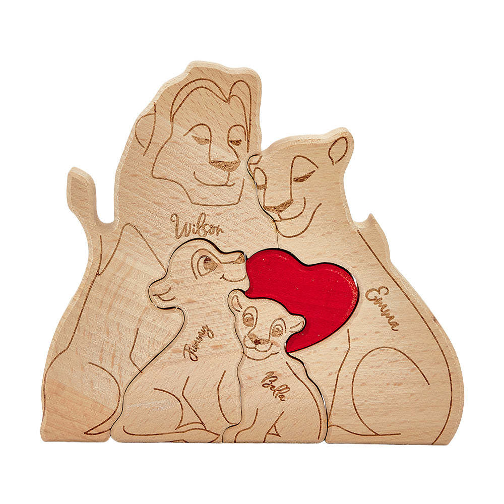 Personalized Wooden Lion Puzzle Custom Lion Family Names Puzzle Home Decor Gifts - NameNecklace
