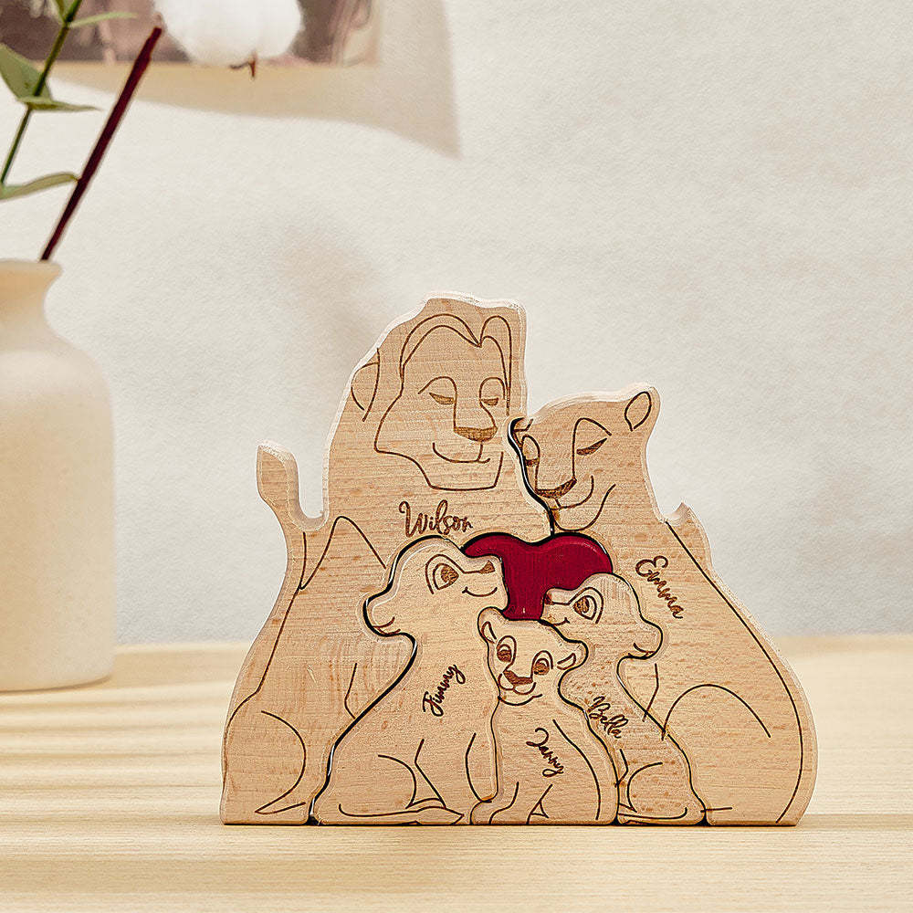 Personalized Wooden Lion Puzzle Custom Lion Family Names Puzzle Home Decor Gifts - NameNecklace