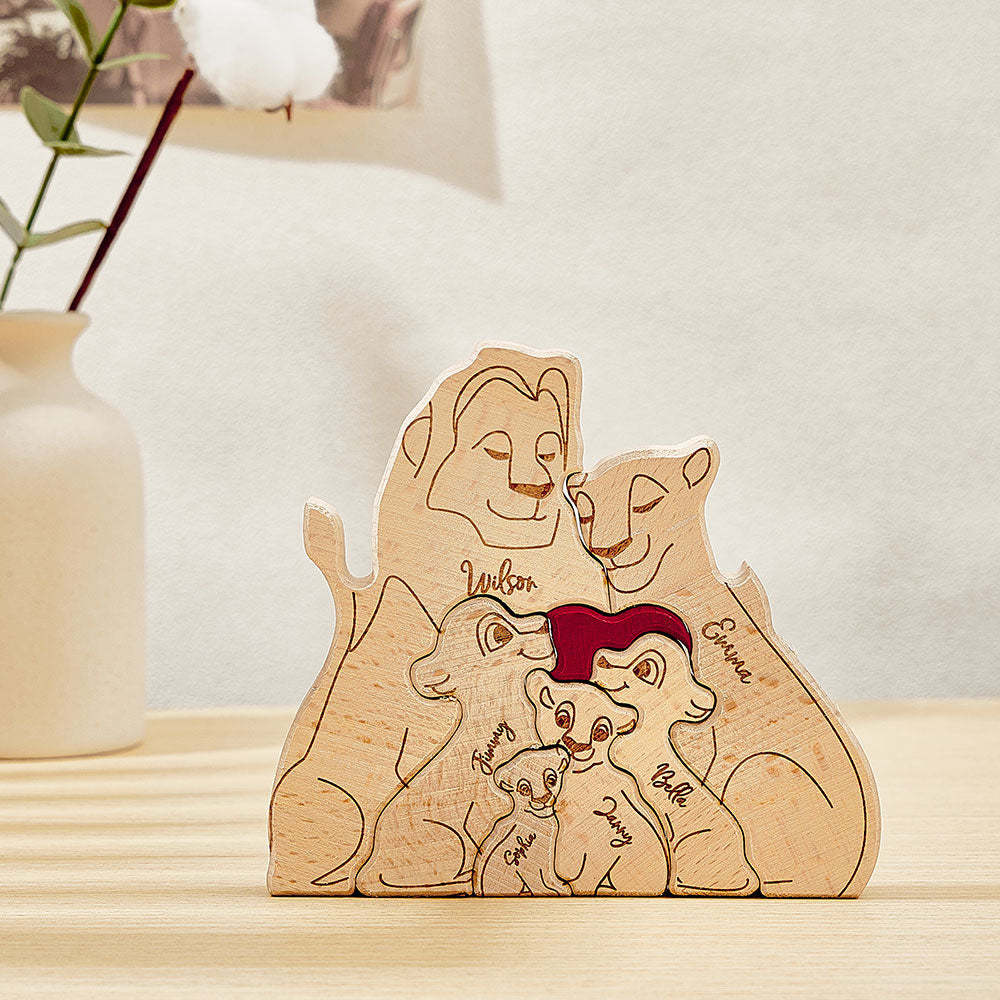 Personalized Wooden Lion Puzzle Custom Lion Family Names Puzzle Home Decor Gifts - NameNecklace