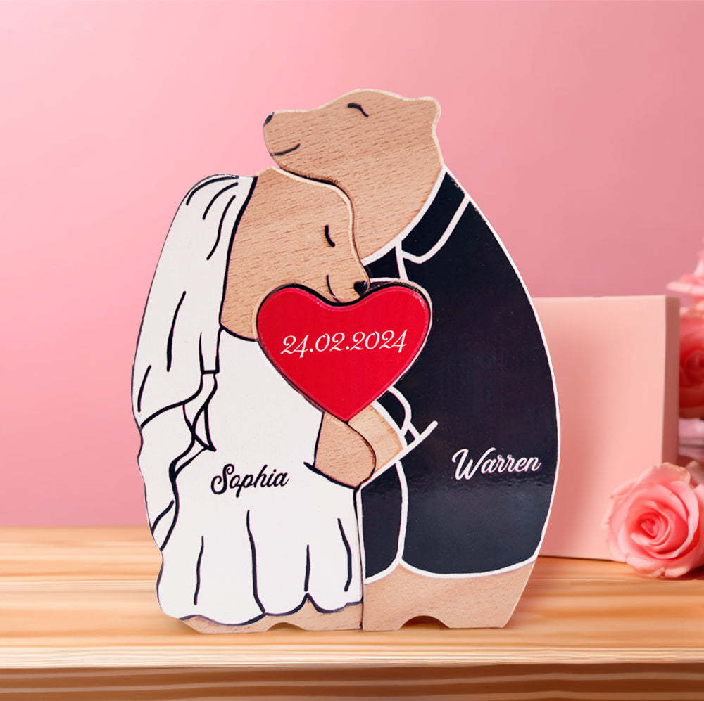 Personalized Wooden Bear Custom Couple Names Puzzle Unique Valentine's Day Gifts - NameNecklace