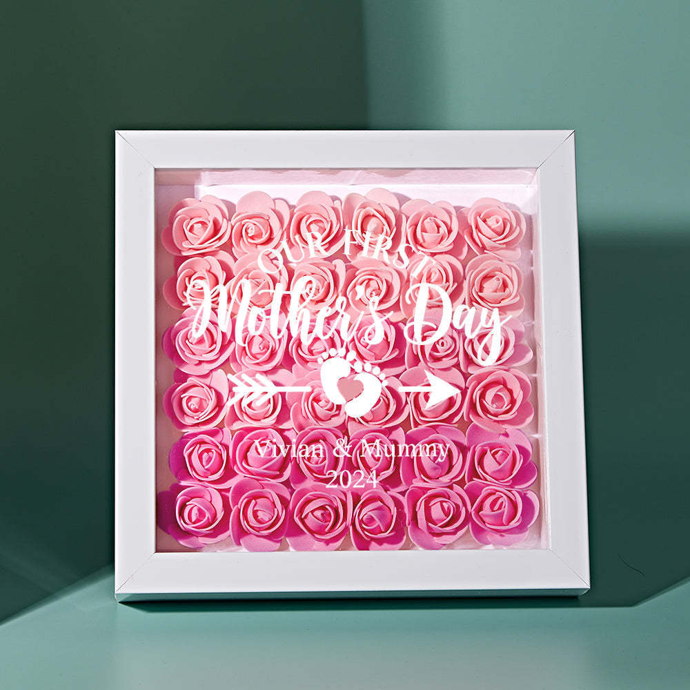 Personalized Butterfly Version Flower Shadow Box - Gift For Mom Custom Children Names