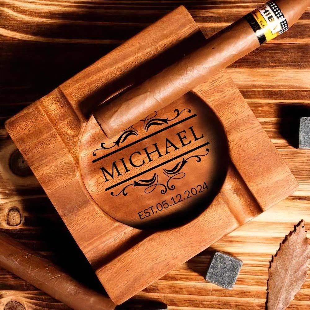 Engraved Cigar Ashtray, Cigar Holder, Unique Ashtray, Walnut wood Ashtray, Cigar Accessory, Husband & Fathers Gift, Groomsman Gift