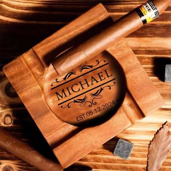 Engraved Cigar Ashtray, Cigar Holder, Unique Ashtray, Walnut wood Ashtray, Cigar Accessory, Husband & Fathers Gift, Groomsman Gift