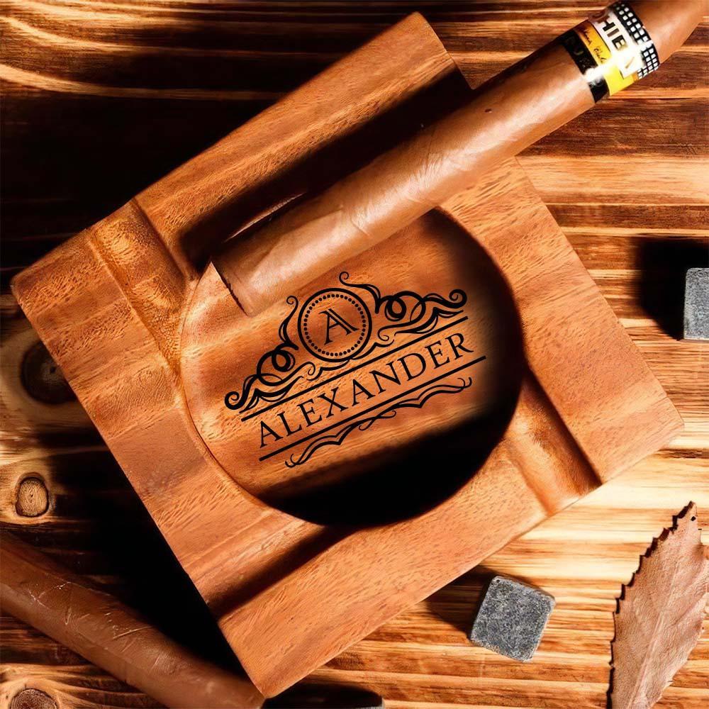 Engraved Cigar Ashtray, Cigar Holder, Unique Ashtray, Walnut wood Ashtray, Cigar Accessory, Husband & Fathers Gift, Groomsman Gift