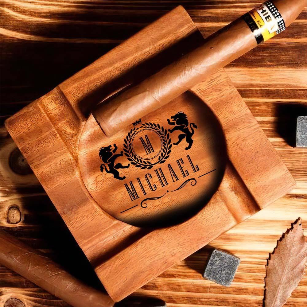 Engraved Cigar Ashtray, Cigar Holder, Unique Ashtray, Walnut wood Ashtray, Cigar Accessory, Husband & Fathers Gift, Groomsman Gift