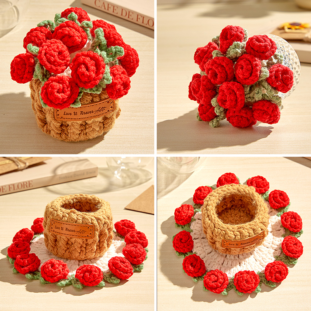 Mother's Gifts Handmade Crochet Rose Bouquet Coaster Set Transformable Floral Coaster & Home Decor Unique Eco-Friendly Gift