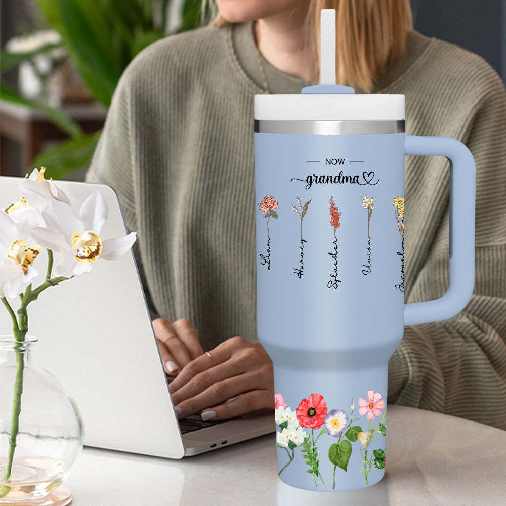 Personalized First Mom Now Grandma 40oz Tumbler with Straw Birthday Gift for Grandma - NameNecklace