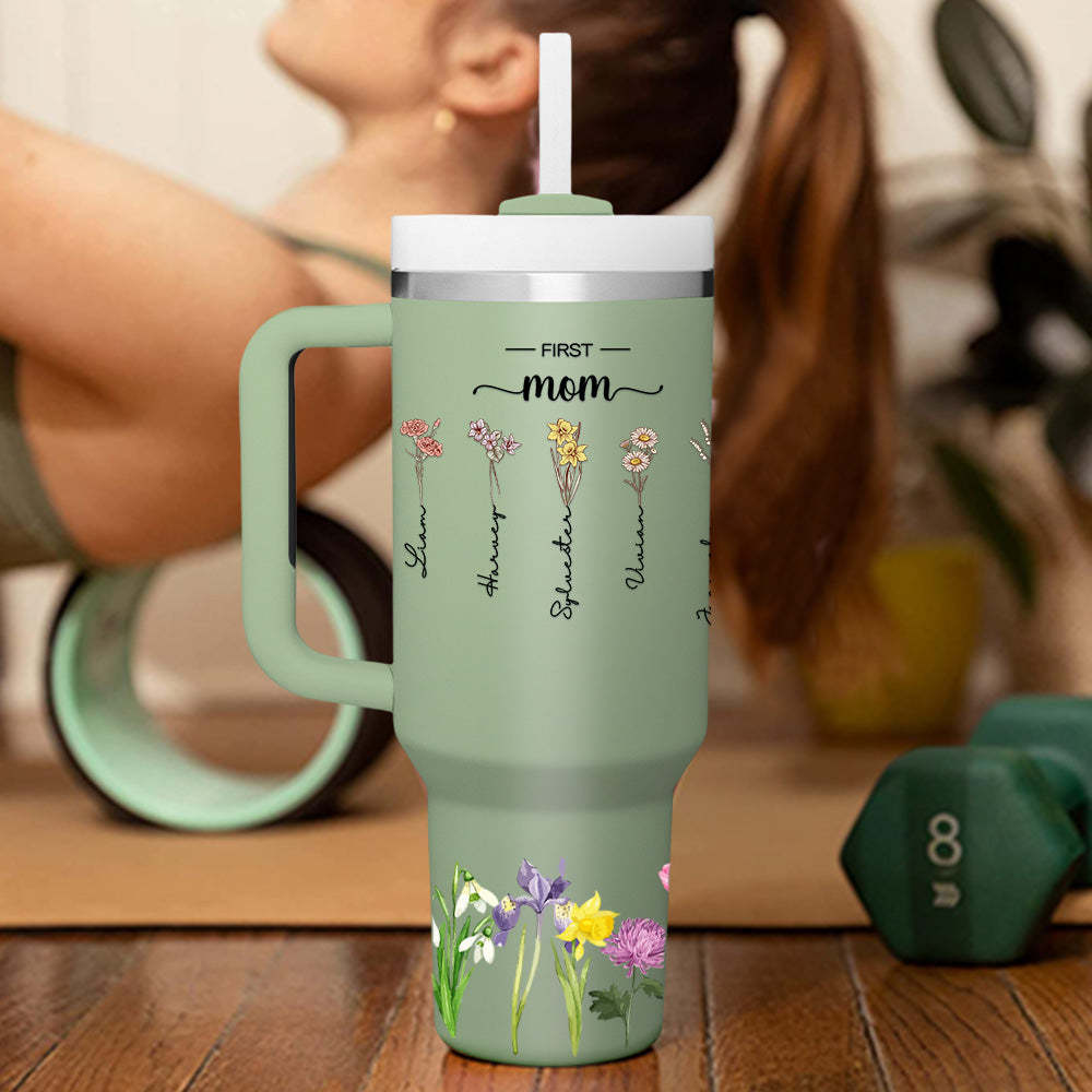 Personalized First Mom Now Grandma 40oz Tumbler with Straw Birthday Gift for Grandma - NameNecklace