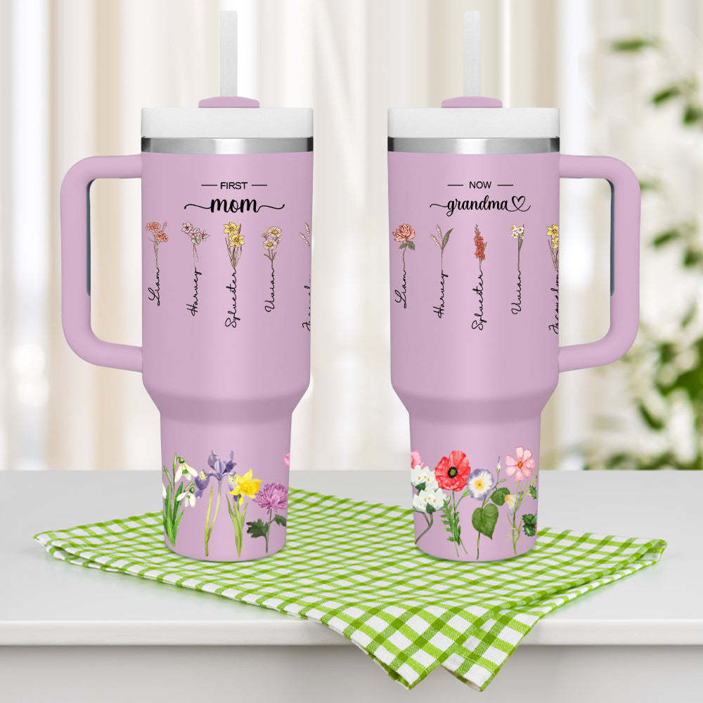 Personalized First Mom Now Grandma 40oz Tumbler with Straw Birthday Gift for Grandma - NameNecklace