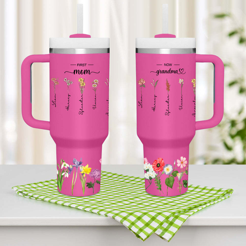 Personalized First Mom Now Grandma 40oz Tumbler with Straw Birthday Gift for Grandma - NameNecklace