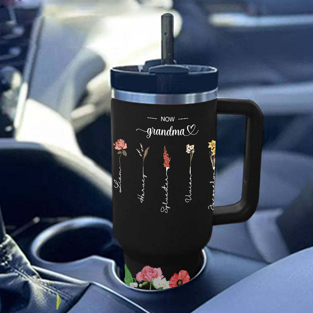 Personalized First Mom Now Grandma 40oz Tumbler with Straw Birthday Gift for Grandma - NameNecklace