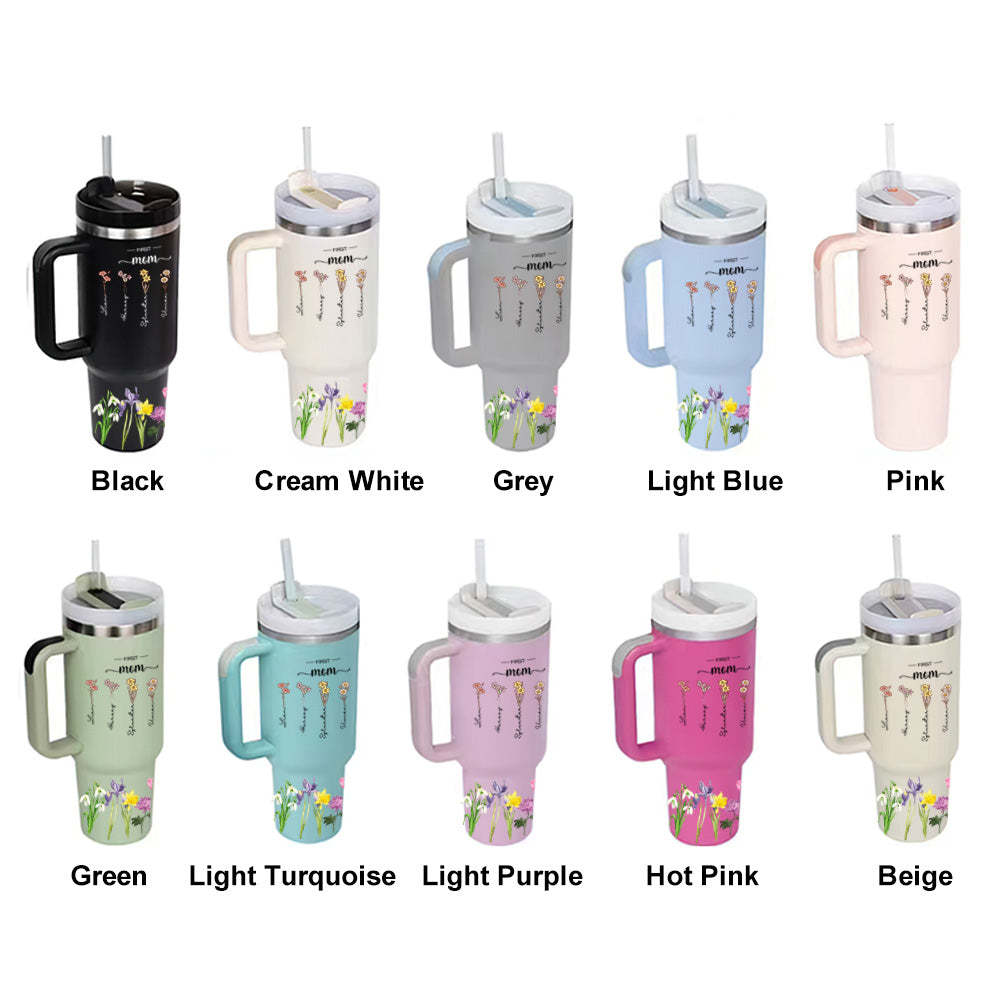 Personalized First Mom Now Grandma 40oz Tumbler with Straw Birthday Gift for Grandma - NameNecklace