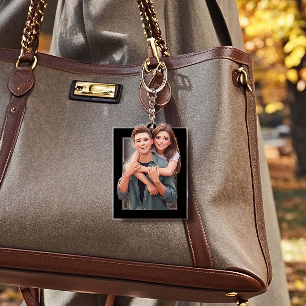 Personalized Cartoon Photo Keychain Sweet Gift For Girlfriend