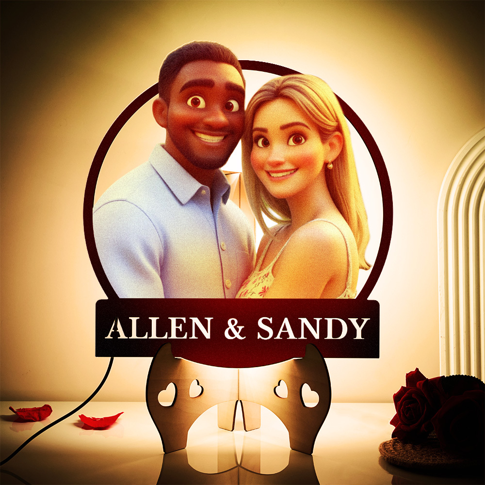 Personalized Round Cartoon Photo Frame Romantic Gift For Valentine's Day