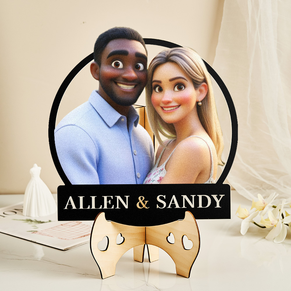Personalized Round Cartoon Photo Frame Romantic Gift For Valentine's Day
