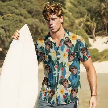 Custom Face Leaves Hawaiian Shirts Flamingo Hawaiian Shirt For Dad Father's Day Gift - NameNecklace