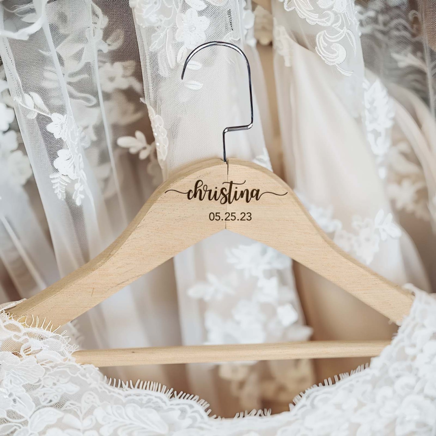 Personalized Bridesmaid Hangers Wedding Hanger Custom Wooden Engraved Hanger Bridal Dress Hanger Wedding Name Hangers - NameNecklace