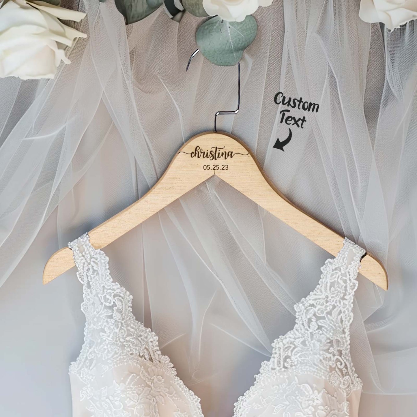 Personalized Bridesmaid Hangers Wedding Hanger Custom Wooden Engraved Hanger Bridal Dress Hanger Wedding Name Hangers - NameNecklace
