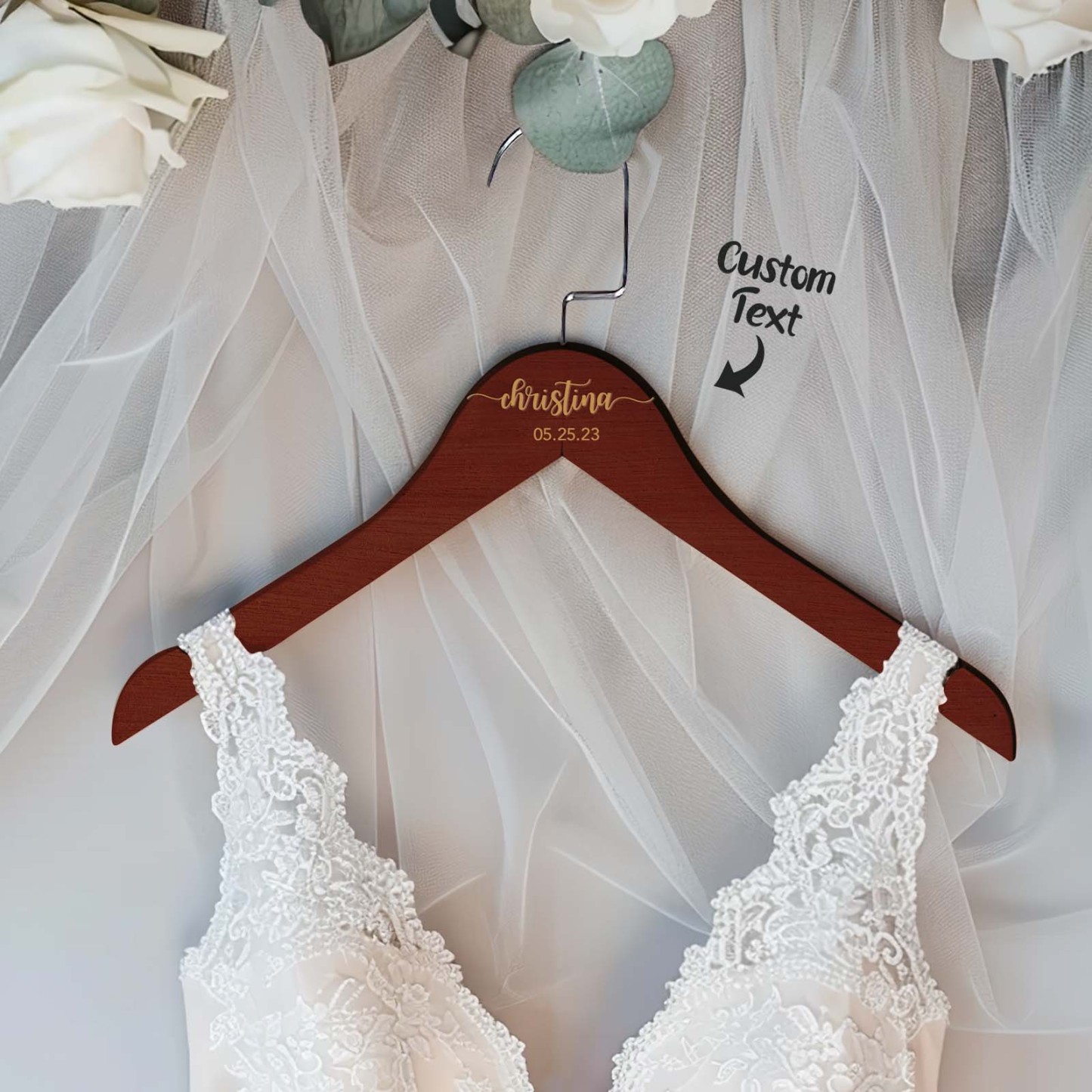 Personalized Bridesmaid Hangers Wedding Hanger Custom Wooden Engraved Hanger Bridal Dress Hanger Wedding Name Hangers - NameNecklace