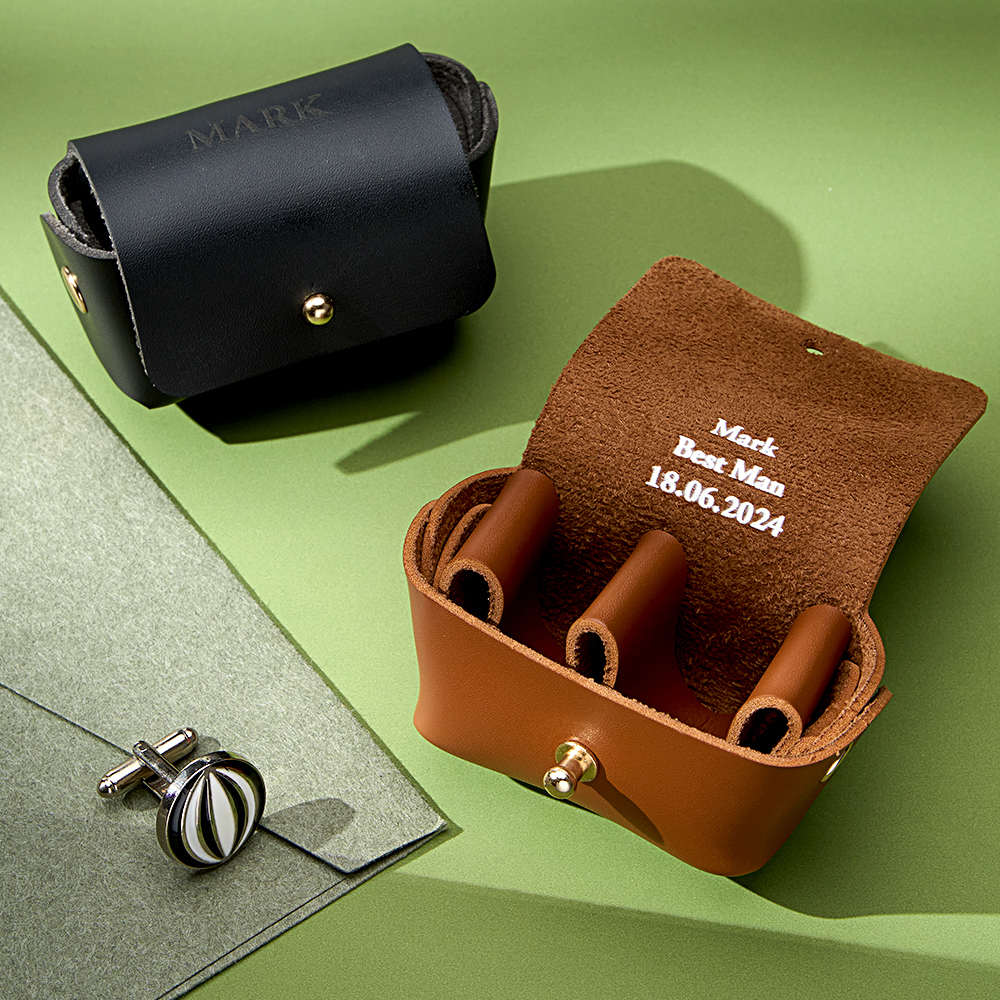 Leather Cufflink Pouch + Personalised Initials / Cufflink Storage Travel Box / Handmade Father's Day Gift for Dad / Wedding Day Groomsmen
