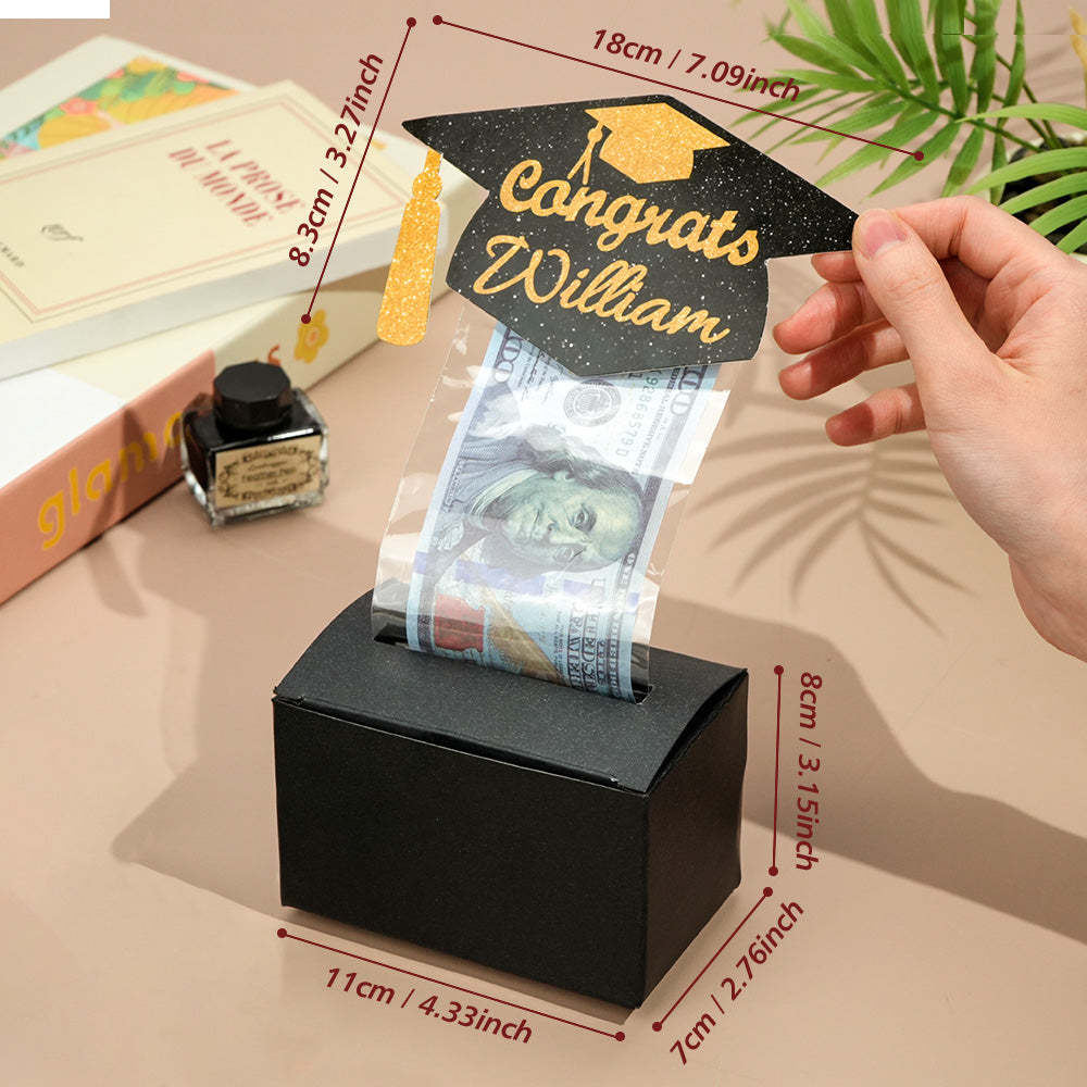 Personalized Graduation Cap Pull Out Money Gift Box Money Holder with 30pcs Transparent Bags Gift for Graduates -