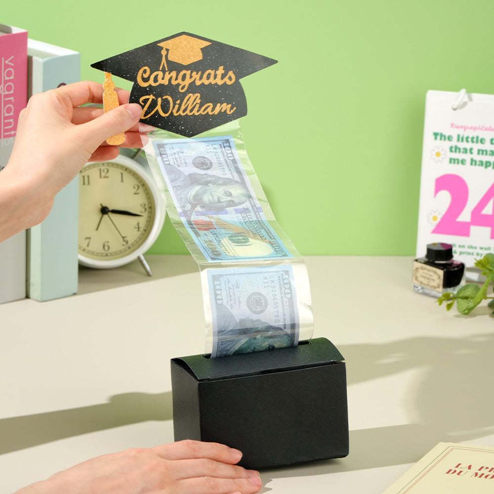 Personalized Graduation Cap Pull Out Money Gift Box Money Holder with 30pcs Transparent Bags Gift for Graduates -