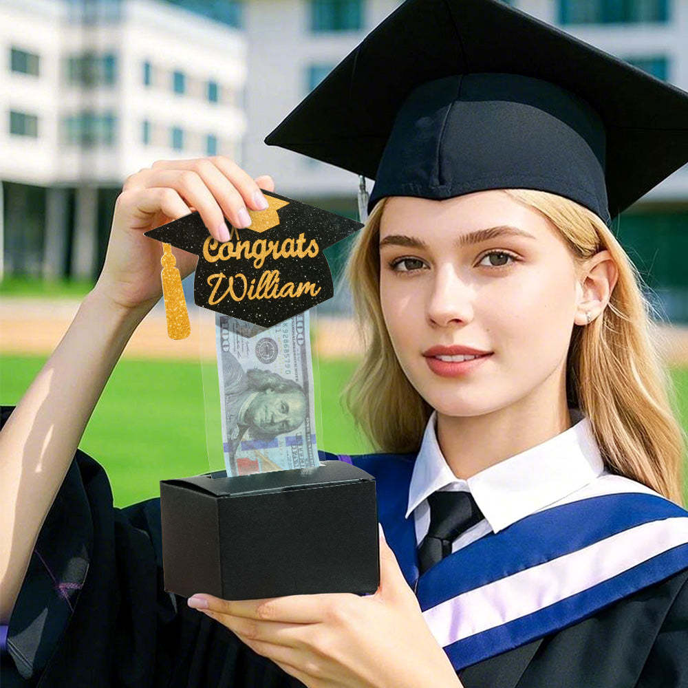 Personalized Graduation Cap Pull Out Money Gift Box Money Holder with 30pcs Transparent Bags Gift for Graduates -