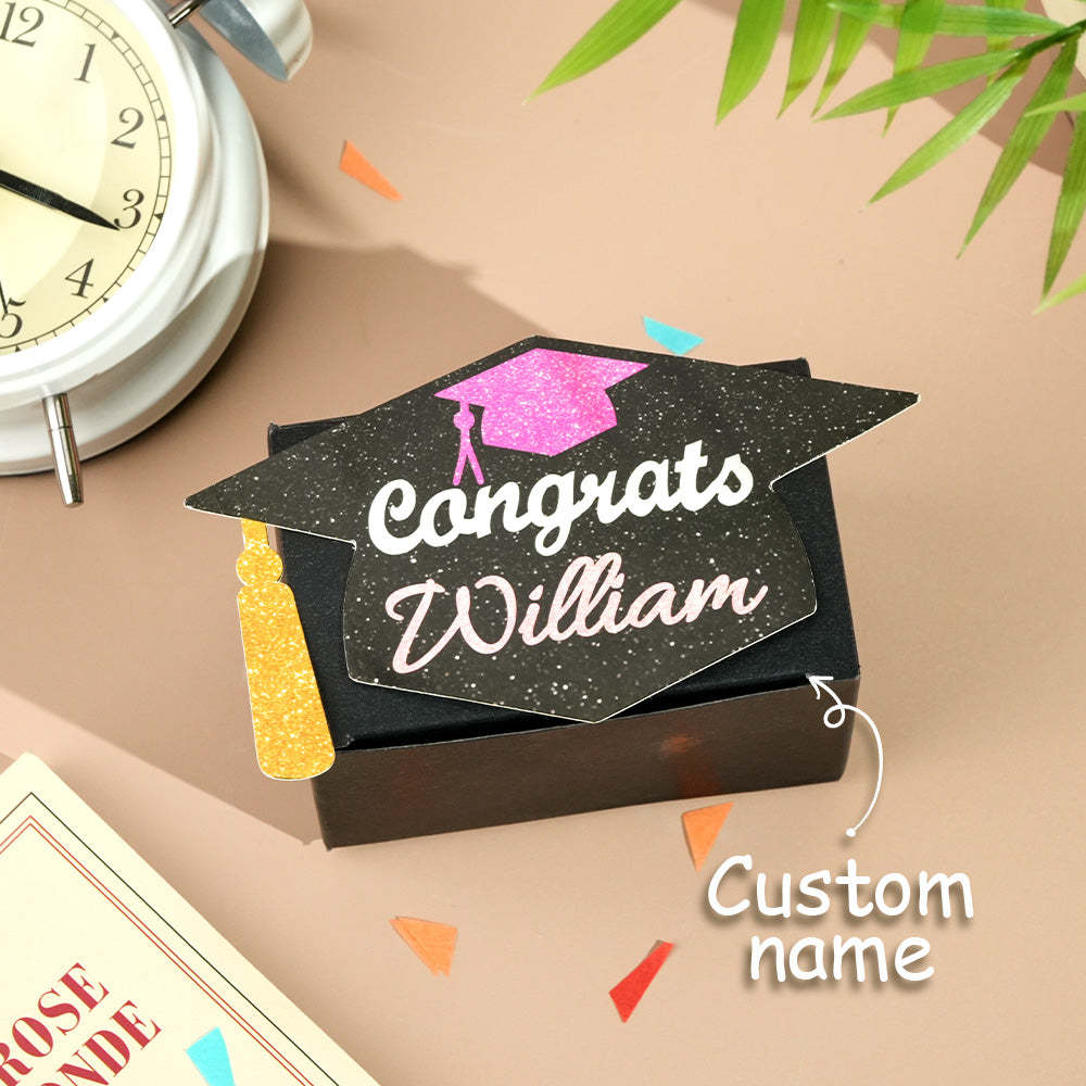 Personalized Graduation Cap Pull Out Money Gift Box Money Holder with 30pcs Transparent Bags Gift for Graduates -