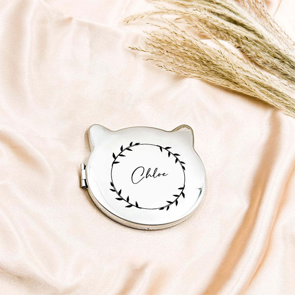 Personalized Engraved Silver Compact Mirror Favor, Custom Engraved Name Pocket Mirror, Gift for Her, Bridesmaid Gifts, Wedding Party Gifts - NameNecklace