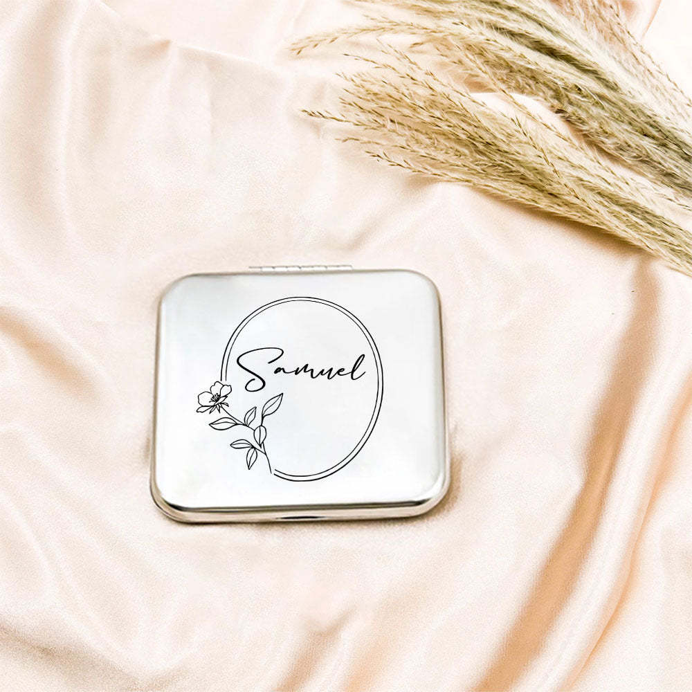 Personalized Engraved Silver Compact Mirror Favor, Custom Engraved Name Pocket Mirror, Gift for Her, Bridesmaid Gifts, Wedding Party Gifts - NameNecklace
