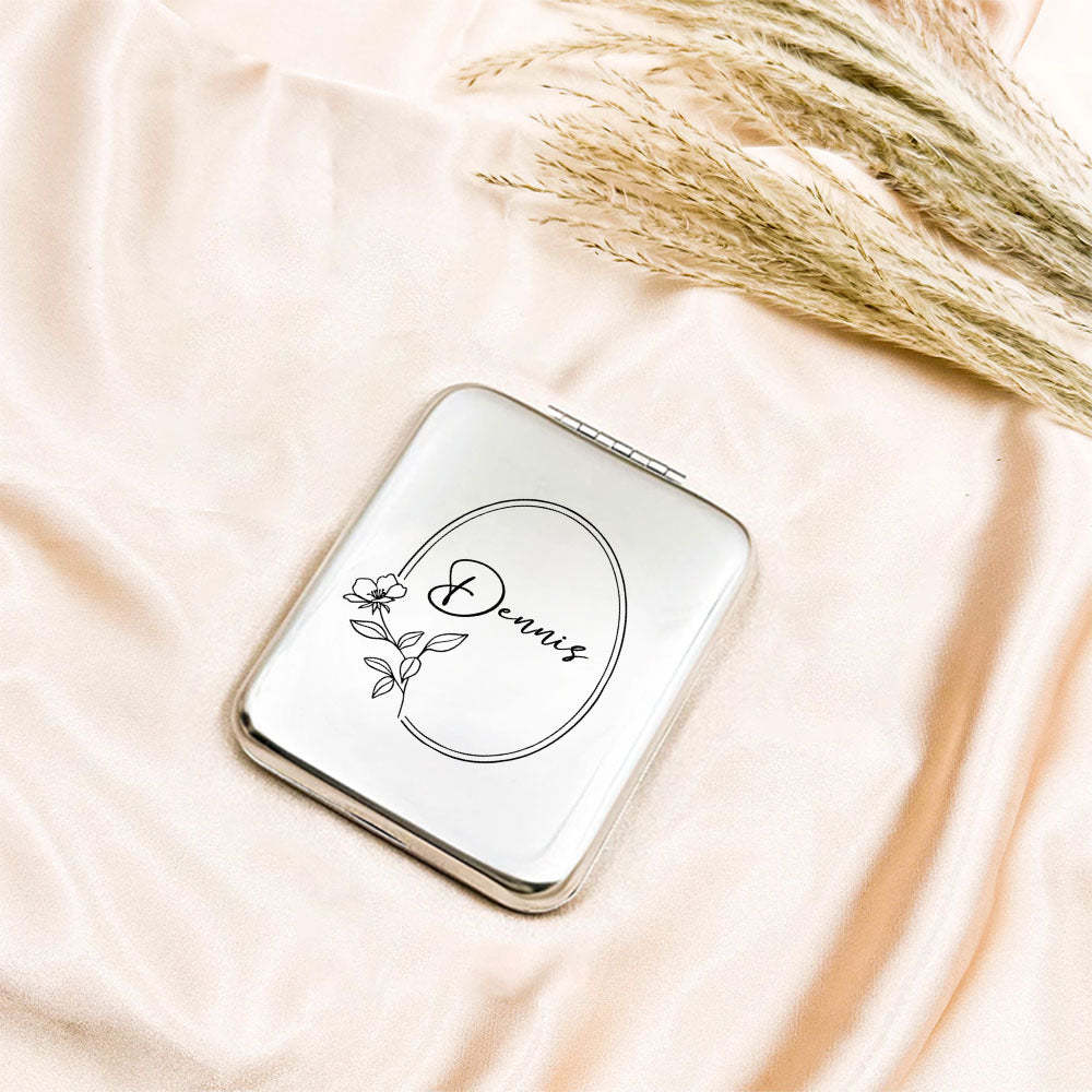 Personalized Engraved Silver Compact Mirror Favor, Custom Engraved Name Pocket Mirror, Gift for Her, Bridesmaid Gifts, Wedding Party Gifts - NameNecklace