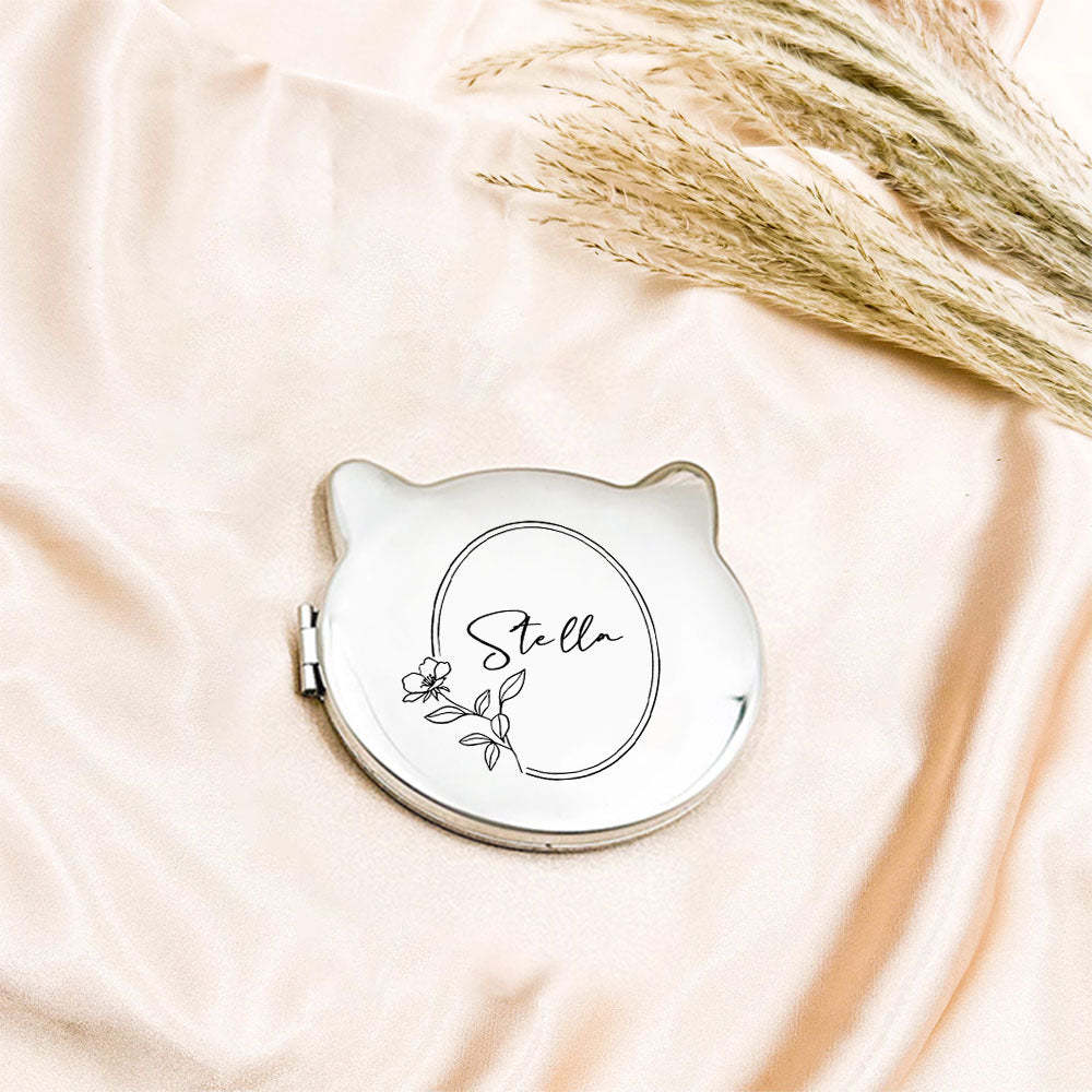 Personalized Engraved Silver Compact Mirror Favor, Custom Engraved Name Pocket Mirror, Gift for Her, Bridesmaid Gifts, Wedding Party Gifts - NameNecklace