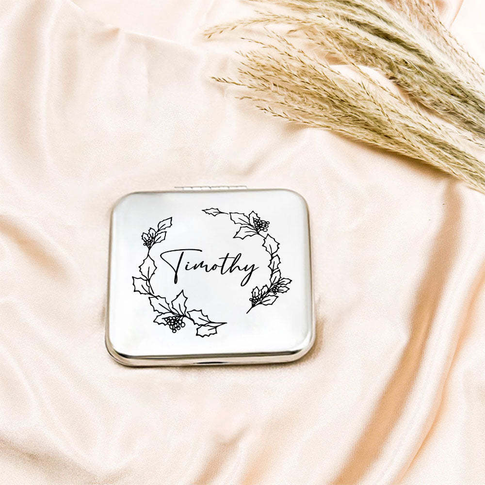 Personalized Engraved Silver Compact Mirror Favor, Custom Engraved Name Pocket Mirror, Gift for Her, Bridesmaid Gifts, Wedding Party Gifts - NameNecklace
